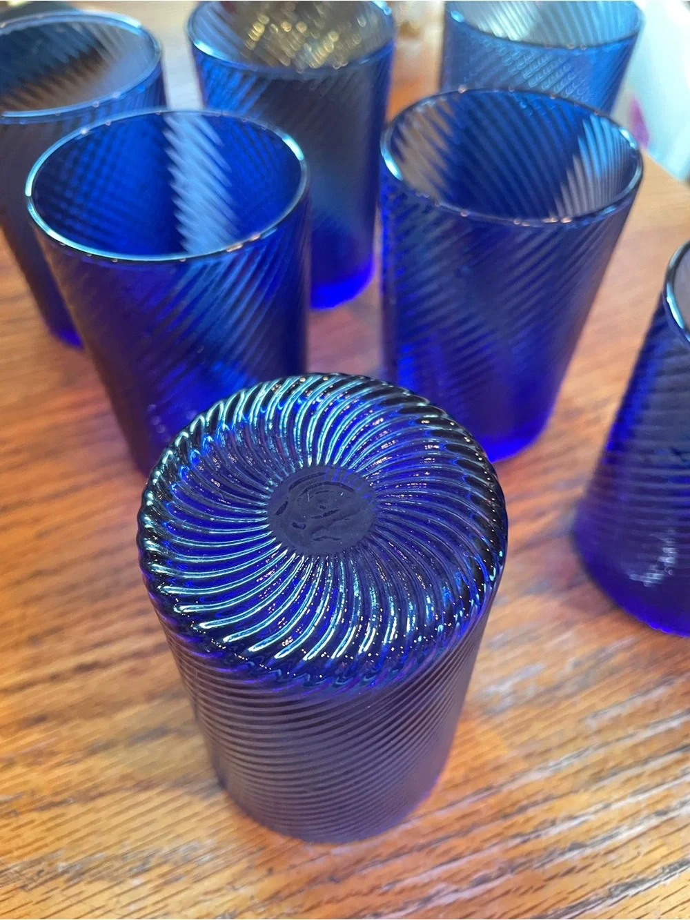 Set of 7 Cobalt Blue Textured Glass Tumblers